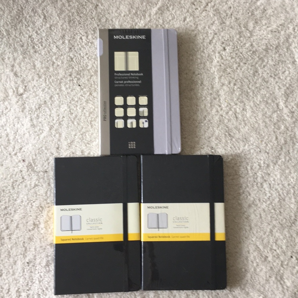 3 Moleskine Medium Hard Cover Notebooks